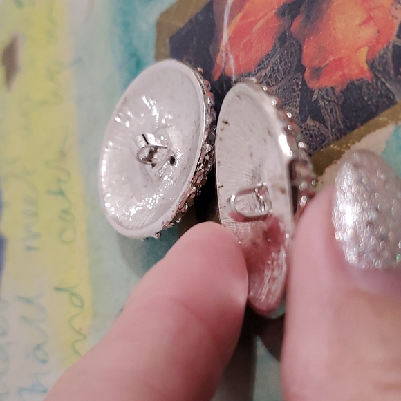 Set of 2 Silver tone brushed mirrored oversize buttons Fantastic dazzling - Picture 4 of 6
